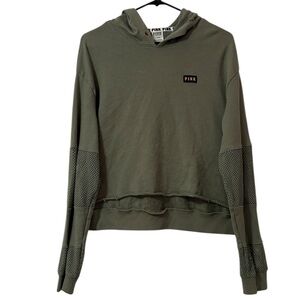 PINK Olive Green Mesh Cropped Athletic Hoodie